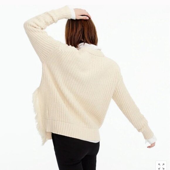 J.CREW SWEATER FISHERMEN CABLE KNIT FRINGE CHUNKY TAN SZ XS OVERSIZED AESTHETIC - Picture 3 of 14